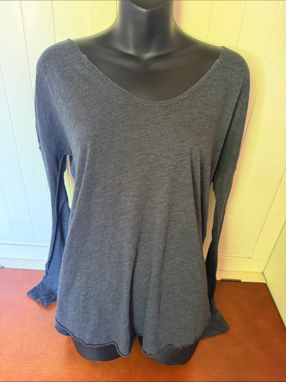 We The Free Charcoal Gray V-Neck Long Sleeve Tee